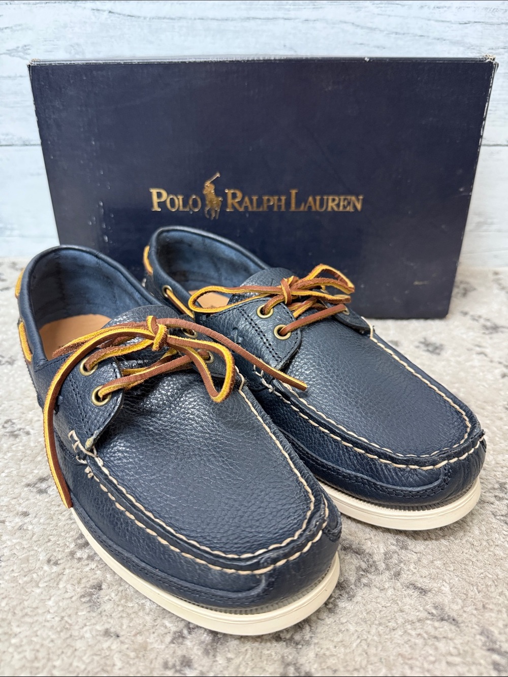 NWT Polo by Ralph Lauren Men’s Navy Leather Barnard Boat Shoes